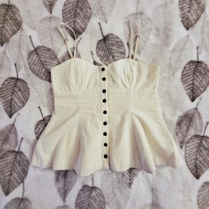 Zara White Button Up Peplum Crop Top